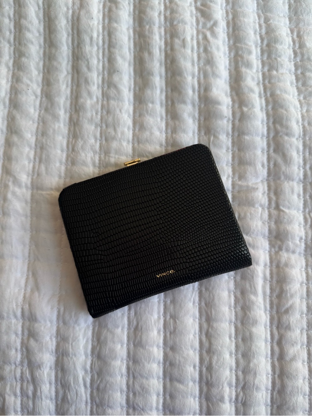 Vince Black leather Textured Wallet with Gold Hardware